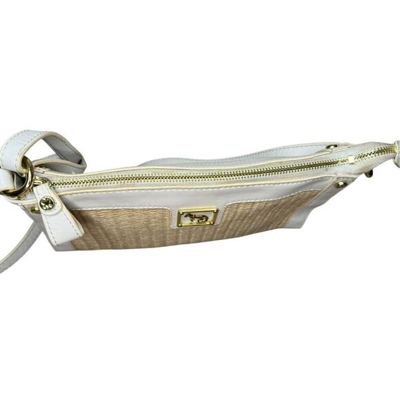 Emma Fox Leather Woven Jute Shoulder Bag White Tan Designer Purse - Picture 4 of 8